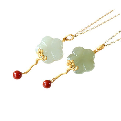 Flower Inlaid Natural Hetian Jade Clavicle Chain