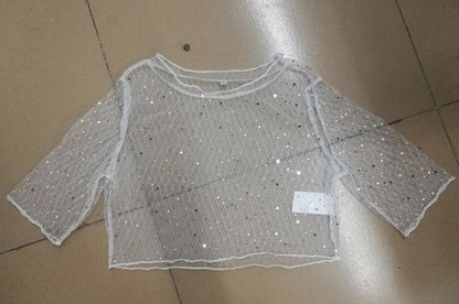 Women's mesh hot rhinestone T-shirt