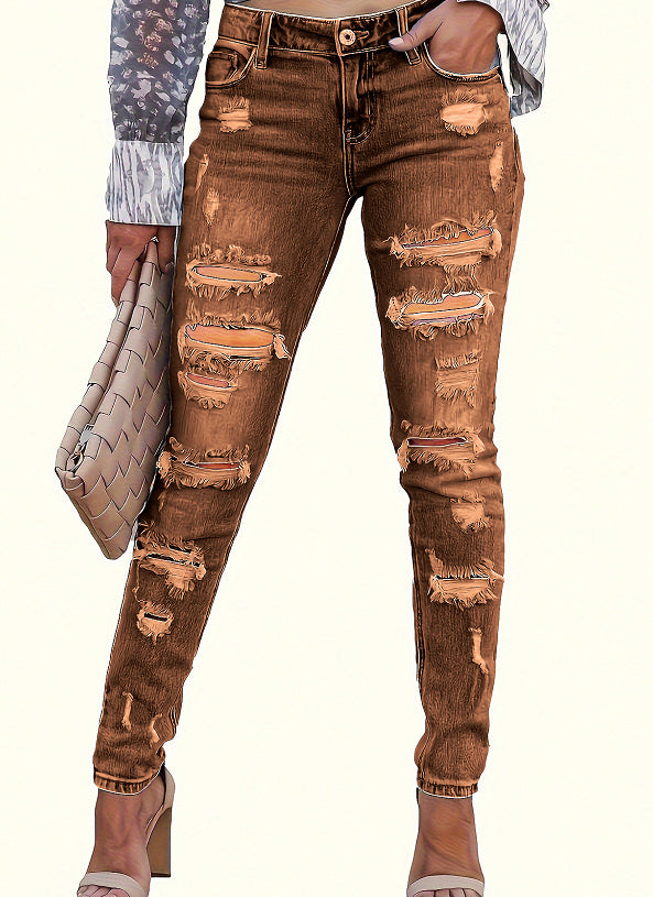 Women's Skinny Pants Cotton Trousers With Holes