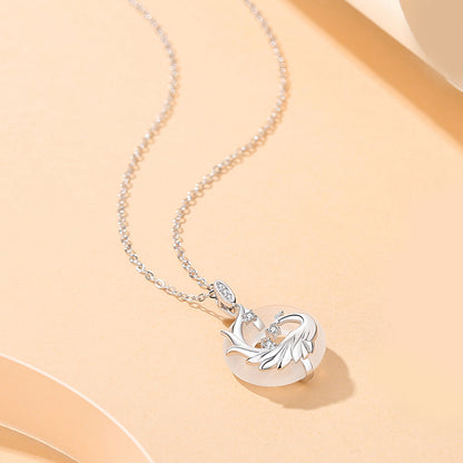 Sterling Silver Dragon And Phoenix Peace Buckle Men And Women Original Zodiac Dragon Black Onyx Necklace