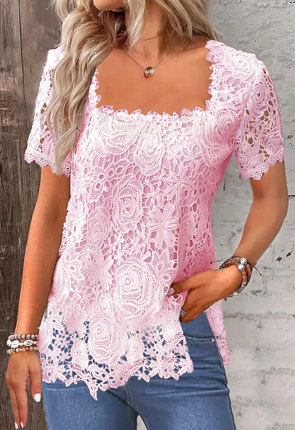 Rose Lace T-shirt Top For Women