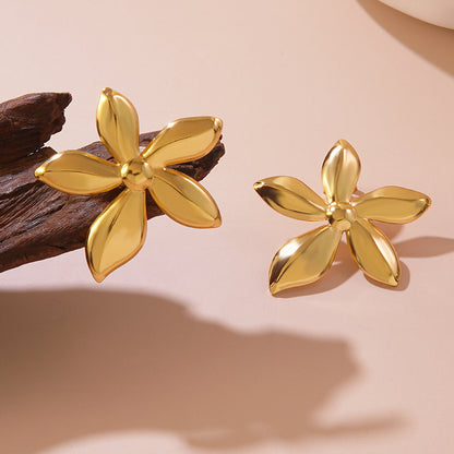 Sweet Personality Flower Pearl Titanium Steel Earrings