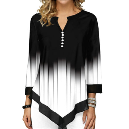 Long Sleeve V-Neck Loose Shirt Women's T-Shirt