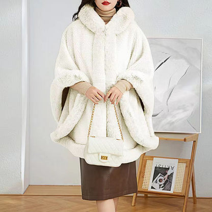 Mid-length Big Fur Collar Cloak Coat