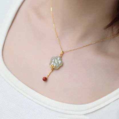 Flower Inlaid Natural Hetian Jade Clavicle Chain