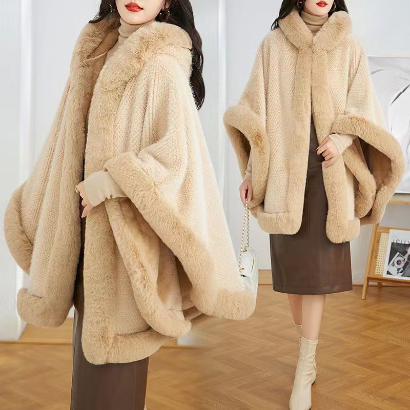 Mid-length Big Fur Collar Cloak Coat