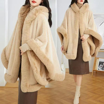 Mid-length Big Fur Collar Cloak Coat