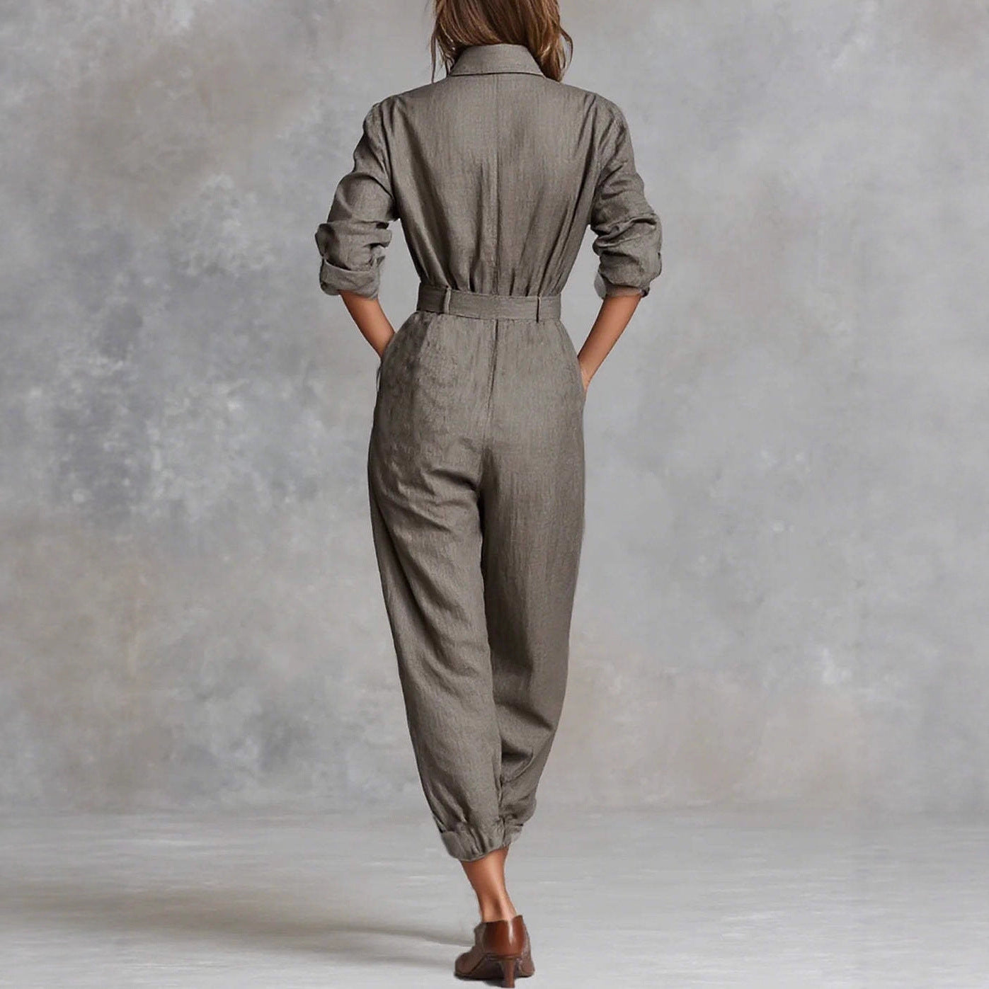 New Women's Long-sleeved Lapel Jumpsuit Women