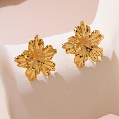 Sweet Personality Flower Pearl Titanium Steel Earrings