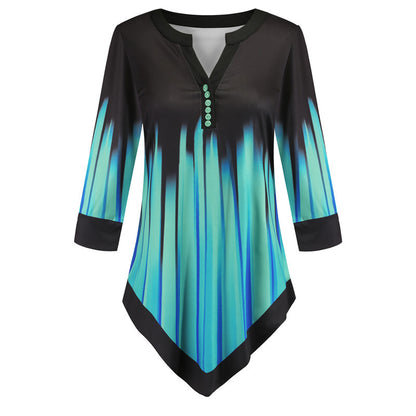 Long Sleeve V-Neck Loose Shirt Women's T-Shirt