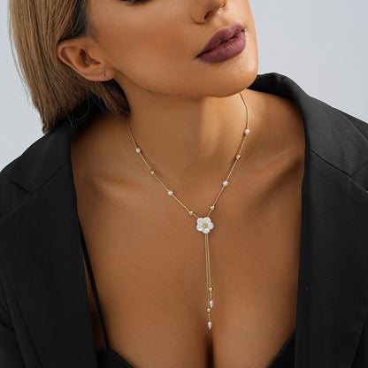 Resin All-match Flowers Asymmetric Tassel Pendant Necklace