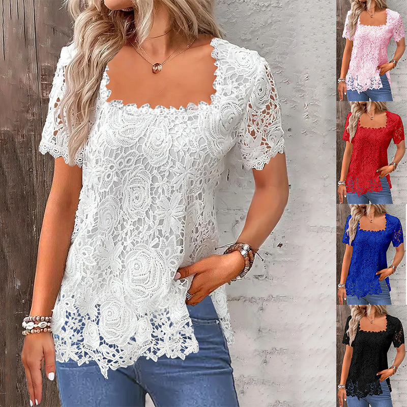 Rose Lace T-shirt Top For Women