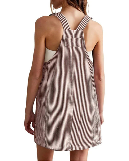 Striped Pocket Strap Adjustable Casual Dress