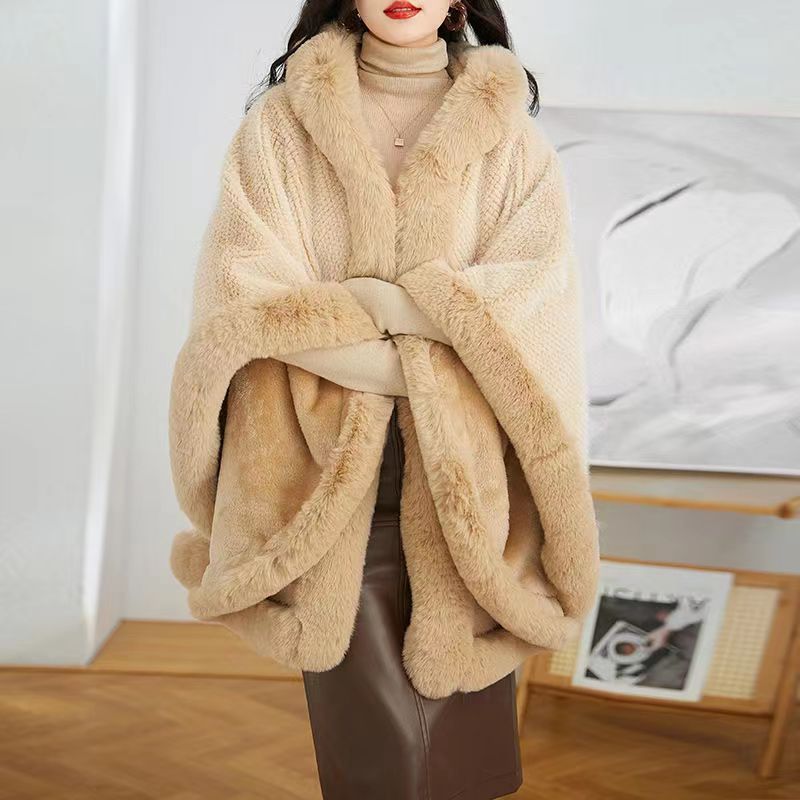 Mid-length Big Fur Collar Cloak Coat