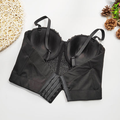 Women's Short Shaping Fishbone Top Pearl Suspender Vest