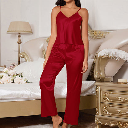 Women Suspenders Trousers Pajamas Set Casual Simple Loose Sleeveless Pajamas