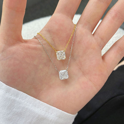 925 Silver Luxury Enclosure 4 Karat Ledean Square White Diamond Clavicle Necklace