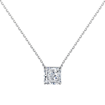 925 Silver Luxury Enclosure 4 Karat Ledean Square White Diamond Clavicle Necklace