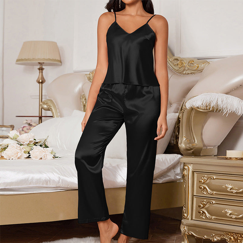 Women Suspenders Trousers Pajamas Set Casual Simple Loose Sleeveless Pajamas