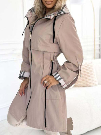 European And American Hooded Plaid Coat