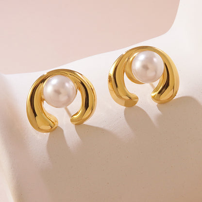 Sweet Personality Flower Pearl Titanium Steel Earrings