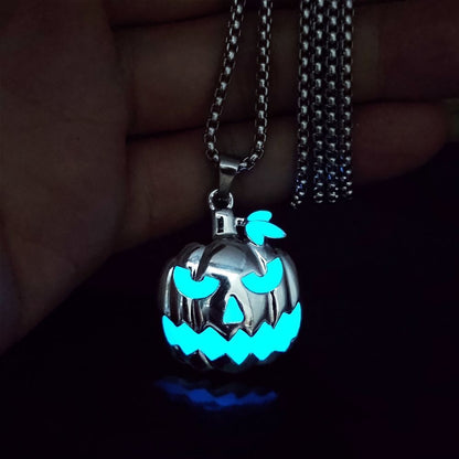 Halloween Ghost Festival Necklace Luminous Pumpkin Pendant Night Glowing Ghost Face Accessory Fashion Jewelry Present